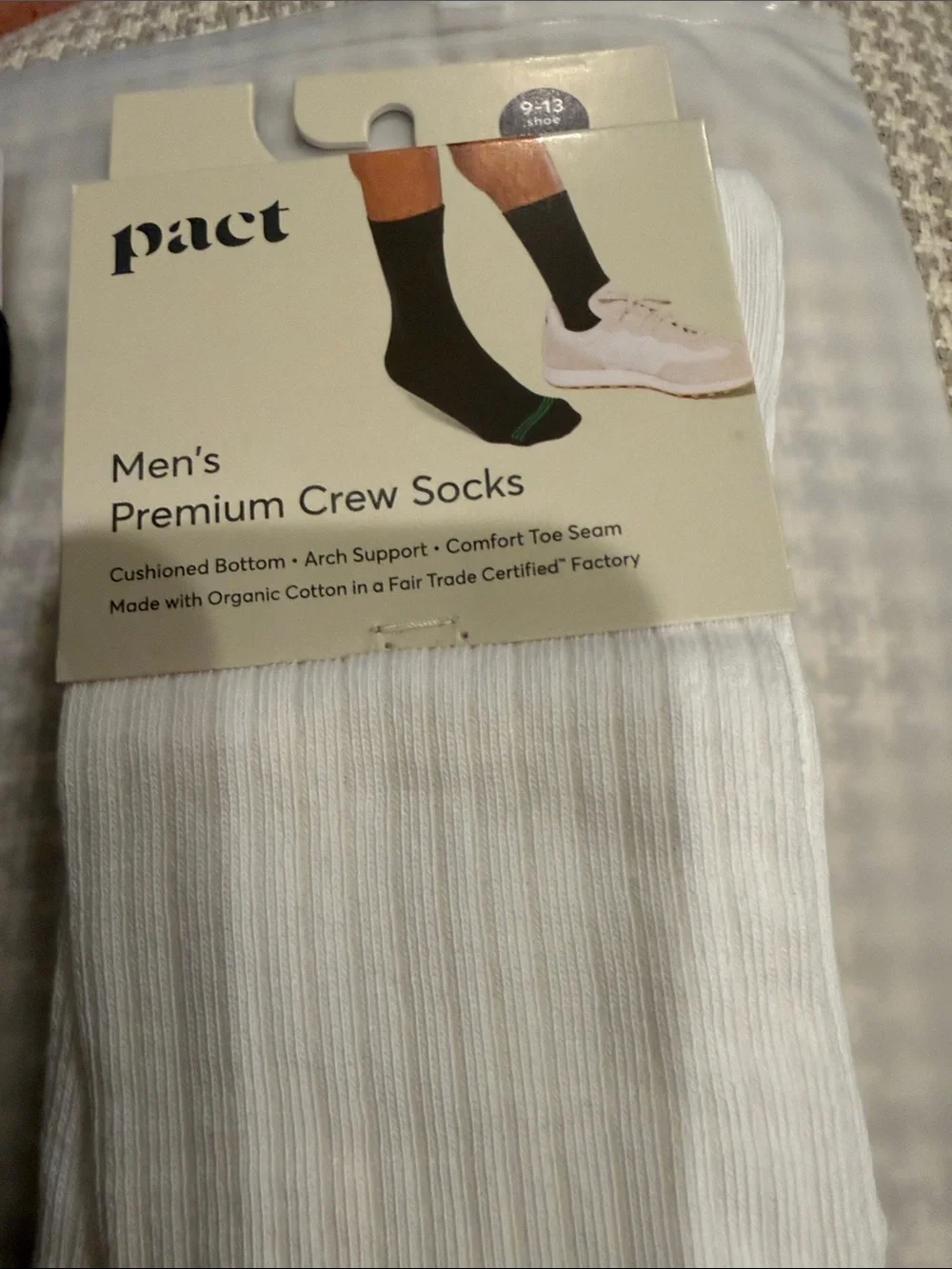 Pact Organic Cotton Blend Men's Crew Socks - White & Olive/Navy Stripes